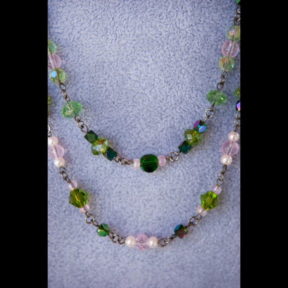 Hand Crafted Jewelry - Double Strand Necklace in Shades of Pink and Green